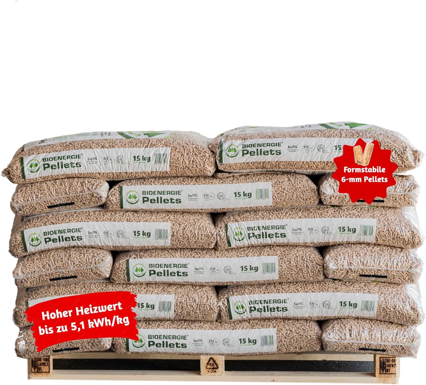 A&G-heute Bioenergie Nadelholz Brennstoff Pellets 495kg 6mm Holzpellets Kaminpellets Ofenpellets Umweltfreundlich Wärmeeffizient Regionales Naturholz DINplus ENplus A1 Zertifiziert