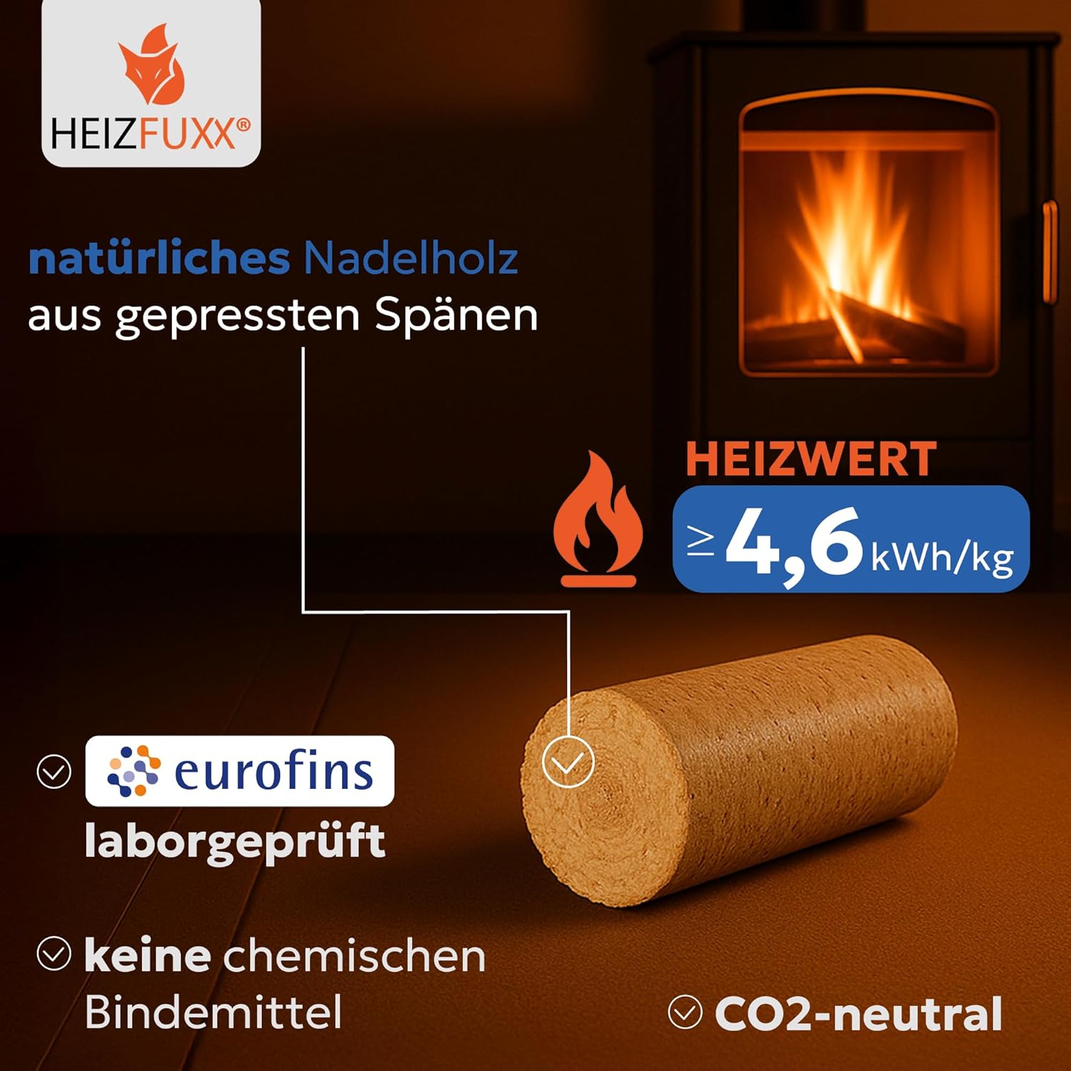HEIZFUXX Nestro XL Blau Holzbriketts - Weichholzbriketts Palette 960 kg (96 x 10 kg) - Premium Briketts für Kamin, Kessel & Ofen - Hoher Heizwert, geringer Aschegehalt & maximale Energie