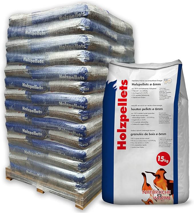 Holzpellets 70 x 15 kg 6 mm Vollsortiment 1050 kg - Kaminpellets Heizpellets - Ohne Bindemittel & chemische Zusätze