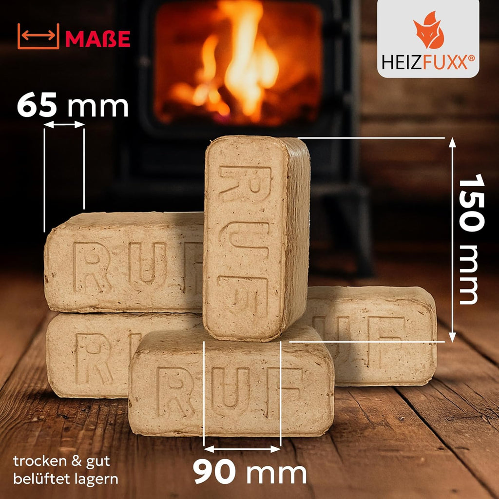PALIGO Heizfuxx Classic RUF Hartholzbriketts, Kamin-/Ofenbrennholz, Heizbriketts, 10 kg x 96 Pakete, 960 kg / 1 Palette